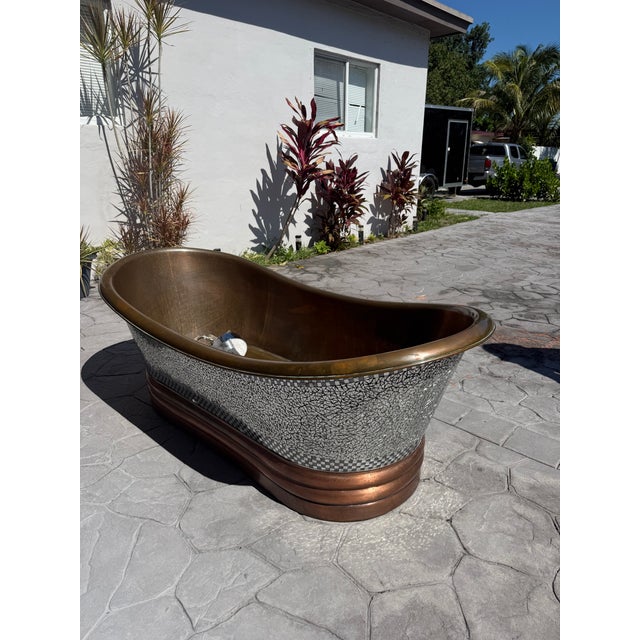 2020s Designer Copper Freestanding Soaking Tub W/ Mosaic Exterior For Sale - Image 5 of 6