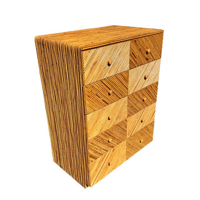 Vintage Rattan Wrapped Wicker Tall Dresser Highboy in Coastal Boho Chic Design For Sale - Image 11 of 11