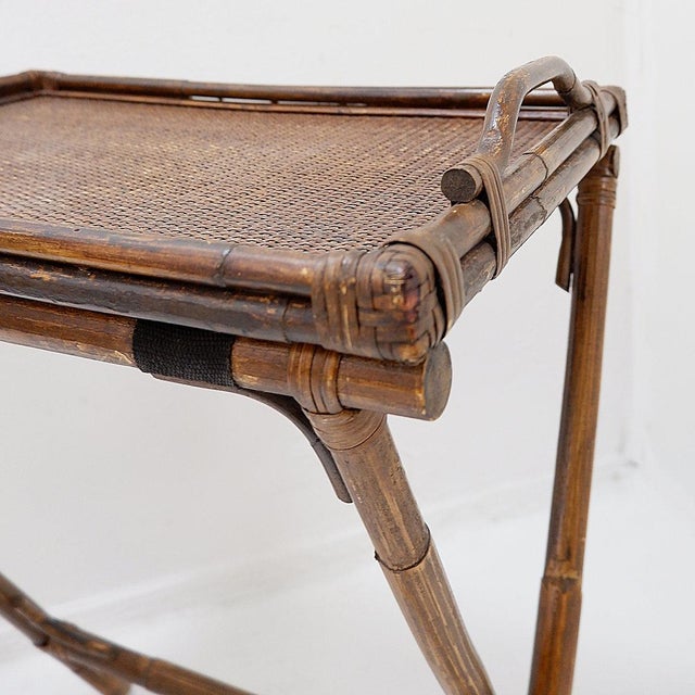 Brown Mid-Century Colonial Style Bamboo Folding Tray Table, 1960s For Sale - Image 8 of 16