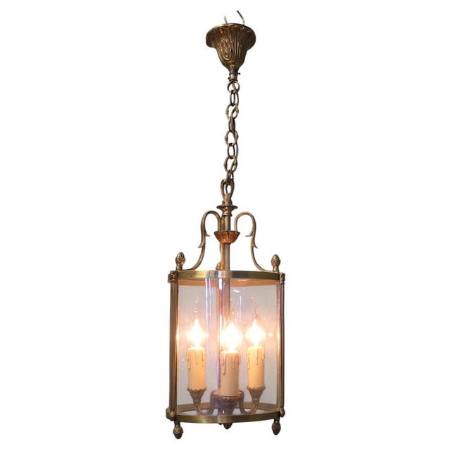 Brown Vintage Round Art Deco Brass and Glass Lantern, 1920 For Sale - Image 8 of 8