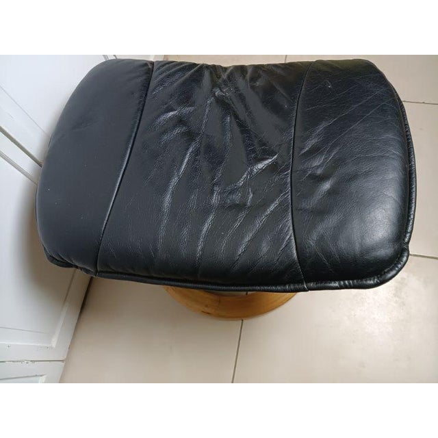 Animal Skin 1980s Black Leather Footstool Wood For Sale - Image 7 of 7