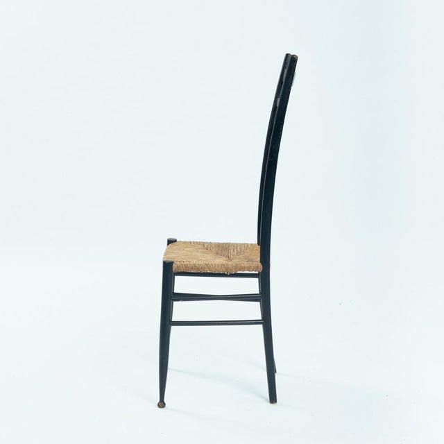 Mid-Century Modern Italian Ebonised Straw Webbing Highback Side Chair in style of Chiavari, 1970s For Sale - Image 3 of 14