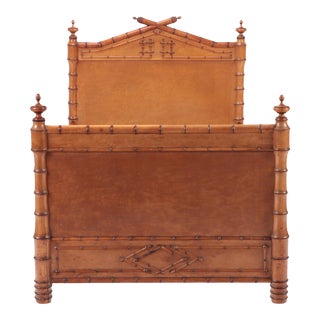 1880s French Faux Bamboo Birds Eye Maple Twin Size Bed For Sale