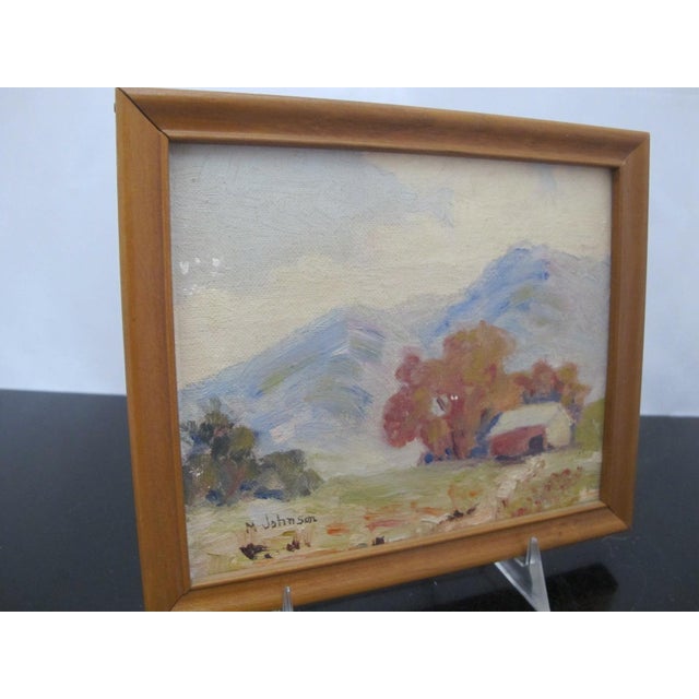 M Johnson Miniature Farmhouse Mountain Landscape Framed Oil Painting For Sale - Image 4 of 6