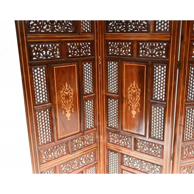 Damascan 4 Screen Panel Divider with Arabic Inlay For Sale - Image 3 of 7