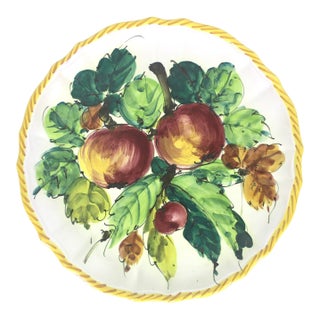 Vintage 11” Italian Renaissance Revival Hand Painted Apple Cherry Fruit Plate Made in Italy Faïence Ceramic For Sale