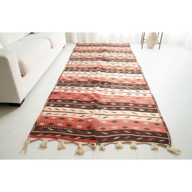 Textile 1960s Handwoven Turkish Kilim With Tassels For Sale - Image 7 of 10