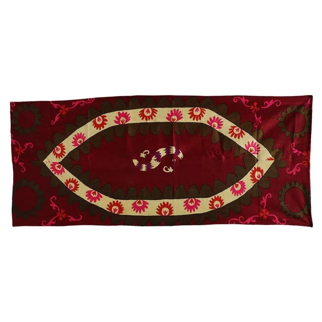 Vintage Hand Embroidered Suzani Wall Hanging, Uzbekistan, 1920s For Sale - Image 4 of 13