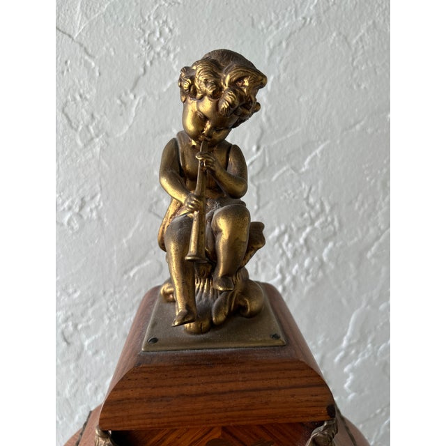 Antique Italian Louis XV Style Marquetry & Bronze Pedestal Clock - C. 1920 (2-Piece Set) For Sale - Image 9 of 15