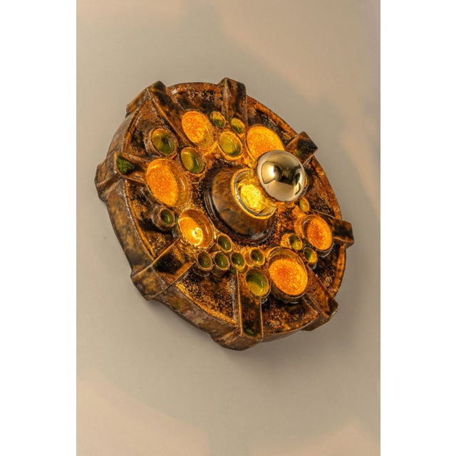 Brown & Orange Ceramic Sputnik Wall Light, Germany, 1970s For Sale - Image 9 of 13