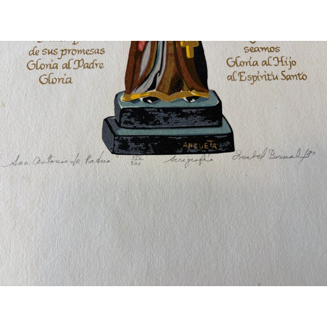 Traditional 1980s Isabel Bernal Carlos Anzueta Signed/Numbered Serigraph San Antonio De Padua ‘84 For Sale - Image 3 of 9