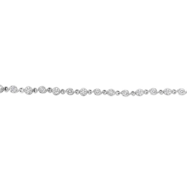 Contemporary .925 Sterling Silver 1.0 Cttw Diamond Swirl Beaded Link Bracelet (I-J Color, I3-Promo Clarity) - 7.25" Inches For Sale - Image 3 of 5