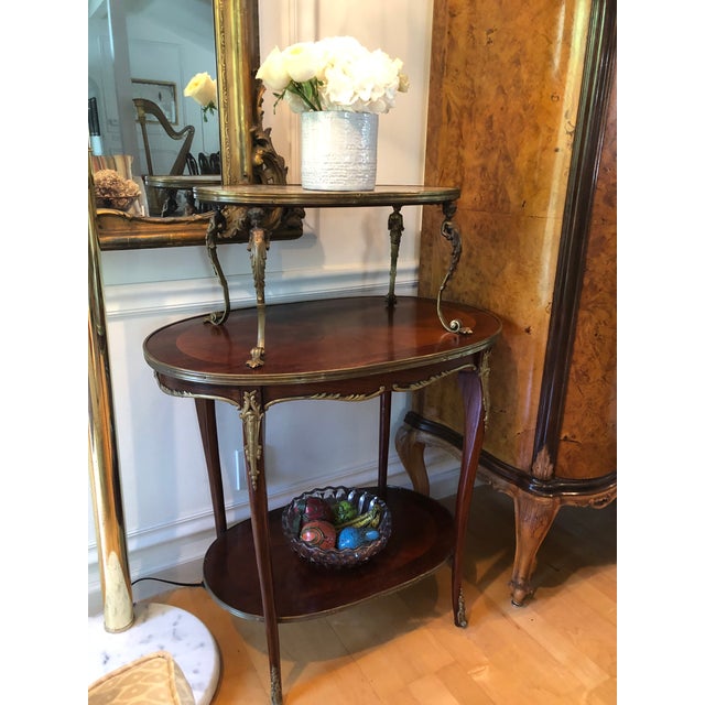 French Style 3-Tier Oval Marble Top Mahogany Accent Table For Sale - Image 9 of 9