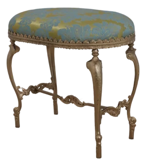 French Louis XIV Damask Upholstered Metal Base Ottoman