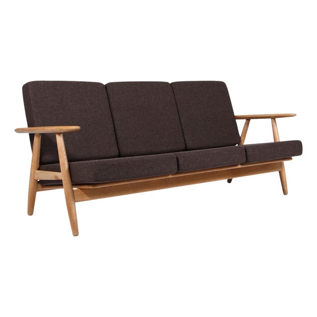 Three-Seat Sofa Model 240 in Oak & Wool attributed to Hans J. Wegner for Getama, 1970s For Sale