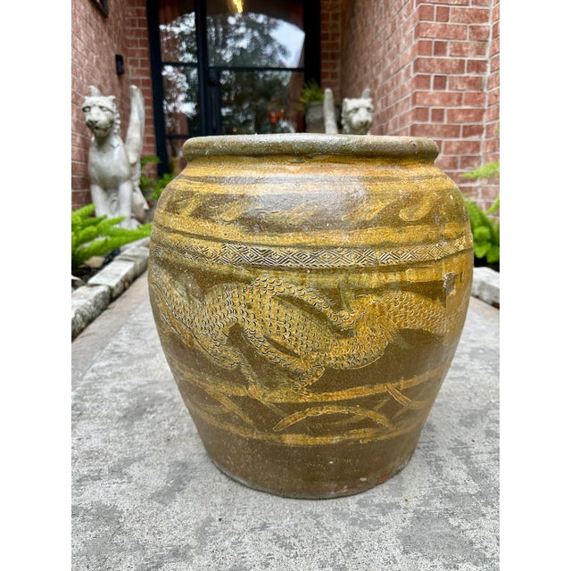 19th Century Antique Asian Earthenware Martaban Dragon Jar Pot For Sale - Image 4 of 8