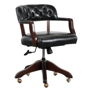 Chesterfield Office Chair in Cowhide Leather on Wheels For Sale