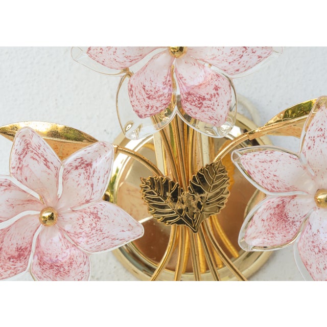 1970s Murano Wall Light Pink Flowers - Set of 2 For Sale - Image 9 of 15