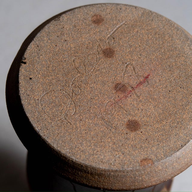 1970's Handmade Studio Pottery Brown Ceramic Vase With Elongated Blade Design For Sale - Image 10 of 12