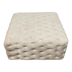 White Velvet Tufted Chesterfield Stool With Crystal Buttons