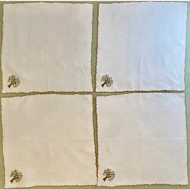 Embroidered Christmas Holiday Placemats & Napkins Set For Sale - Image 9 of 12