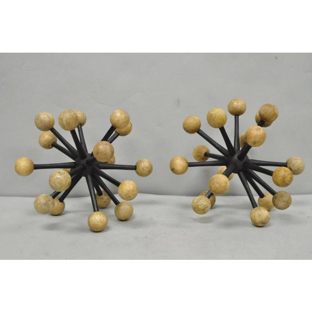 Modern Contemporary Modern Wood & Metal "Jax" Abstract Table Decor - A Pair For Sale - Image 3 of 11