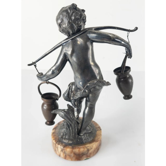 Silvered Metal Figure of a Boy Carrying Water For Sale - Image 4 of 11