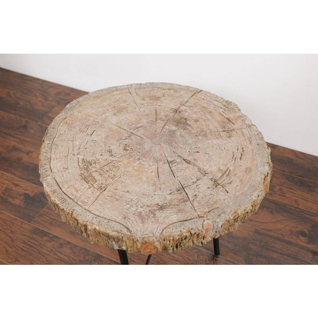 Antique French 1920s Faux-Bois Stone Round Side Table on Custom-Made Iron Base For Sale - Image 9 of 10