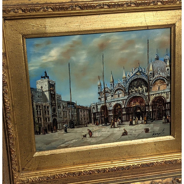 Gold Framed Venetian Piazza San Marco Original Oil Painting Signed Rergito, Mid-20th Century For Sale - Image 8 of 14
