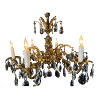 Vintage Spanish Brass Chandelier Featuring Cherubs For Sale