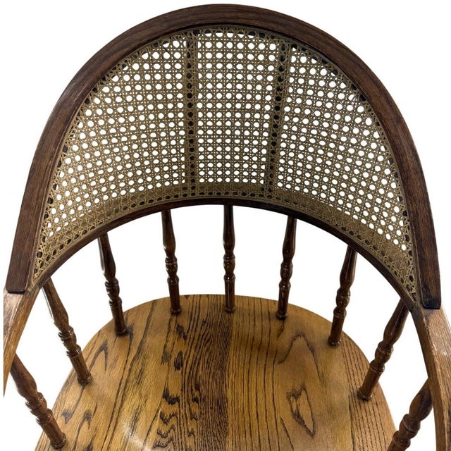 Vintage 1970s Bentwood Cane Back Swivel Desk Chair Wood Rolling Chair For Sale In Portland, OR - Image 6 of 11