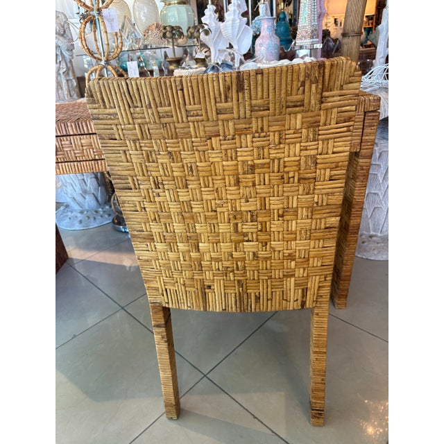 Brown Vintage Coastal Italian Wrapped Woven Rattan Cane Wicker Desk Drawers & Chair For Sale - Image 8 of 12