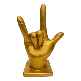 Pop Art I Love You-Hand Symbol Gold Tabletop Figurine For Sale