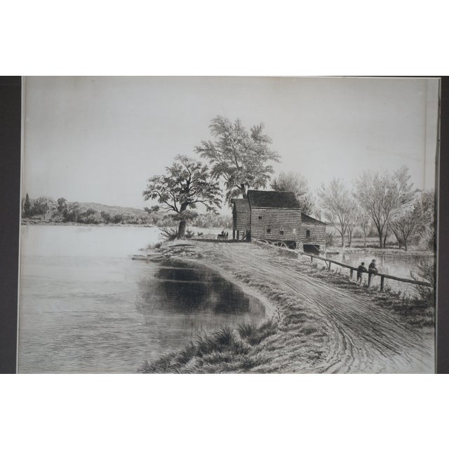 Antique William De La Montagne Cary Fishing Near the Old Mill Landscape Etching For Sale - Image 6 of 11