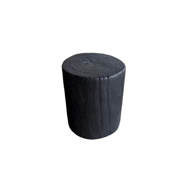 Sculptural Teak Wood Side Table Organic Burnt Finish, Modern Organic For Sale - Image 6 of 8