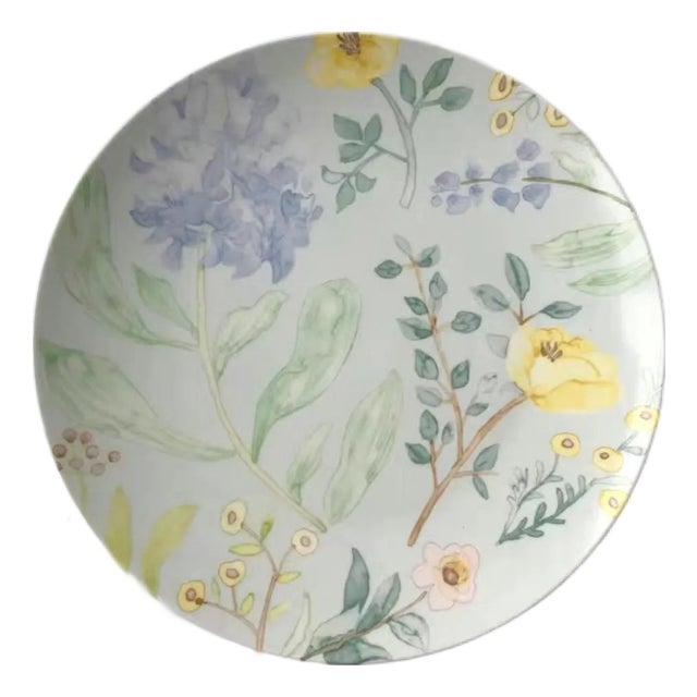 Vintage Soft-Tone Watercolor Floral Ceramic Plate (Pastel Garden Motif) For Sale