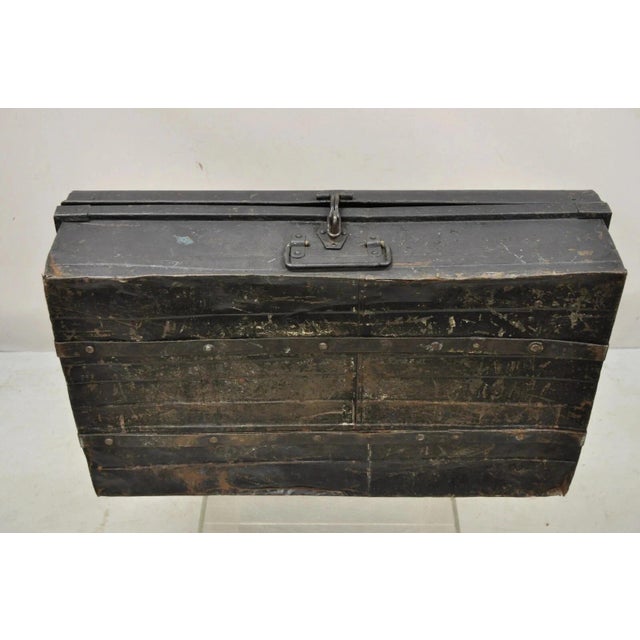 Antique Art Deco Steel Metal Military Weapons Black Storage Travel Trunk For Sale - Image 10 of 12