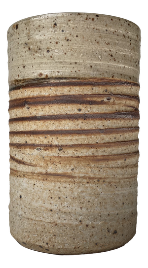 Vintage Cylindrical Vase in Striped Glazed Stoneware by Tue Poulsen, 1970s