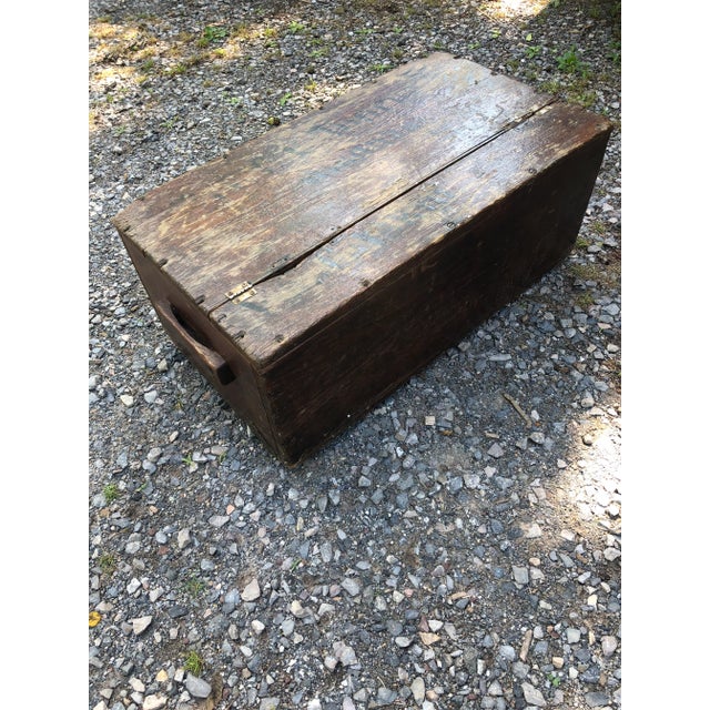 Rustic Distressed Small Wooden Trunk For Sale - Image 10 of 12