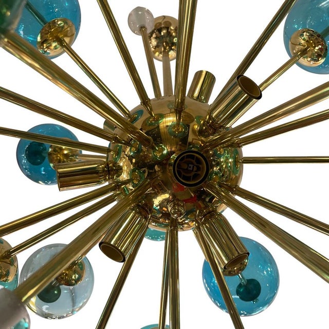 Sputnik Lamp with Murano Turquoise Bubbles, 1960s For Sale - Image 7 of 8