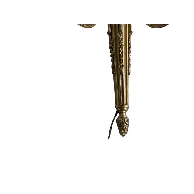 Lights Pair of Antique Louis XVI Style Gilt Bronze 3-Light Sconces France 1920s-1930s For Sale - Image 7 of 7