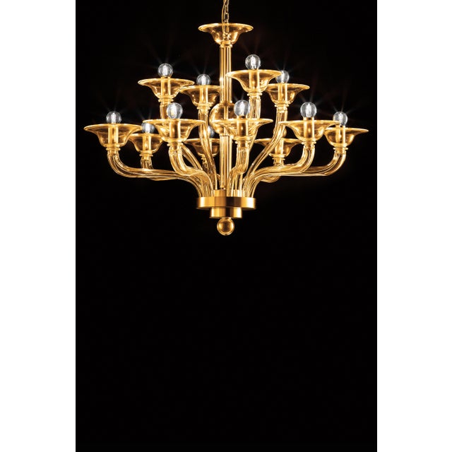 Contemporary Modern Amber Linear Murano Glass Gold Chandelier For Sale - Image 6 of 6