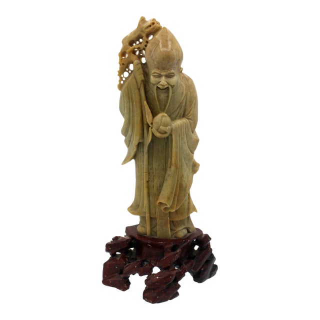 C. 1900 Chinese Soapstone Figure of Shouxing, God of Longevity For Sale