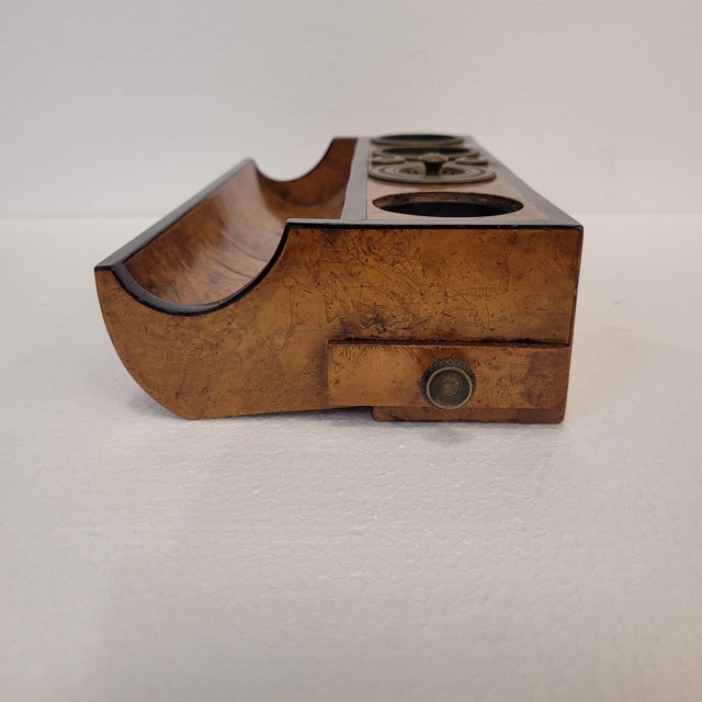 Empire Style Writing Set and Inkwell in Olive Root Wood and Gilt Bronze, France, Early 19th Century For Sale - Image 15 of 18