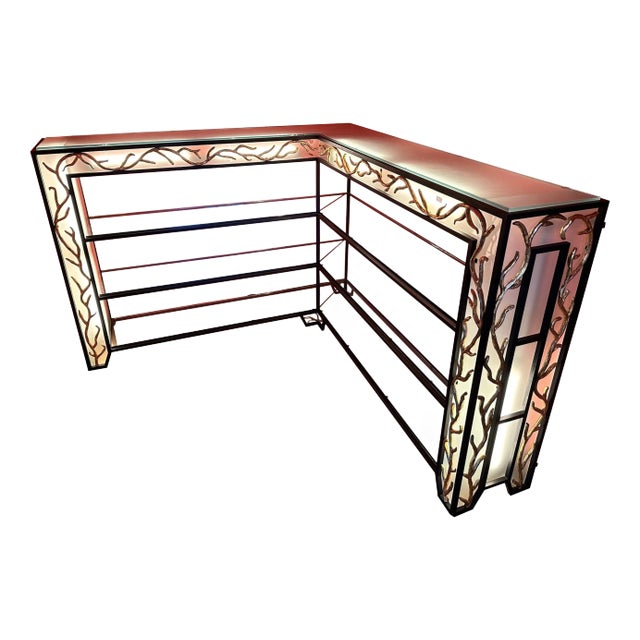 Garouste & Bonetti Style Wrought Iron and Glass Corner Shelves - A Pair For Sale