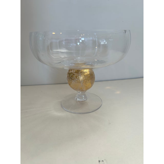 Glass Union Street Glass Company Manhattan Hand Blown Compote Rose Bowl 24k For Sale - Image 7 of 7
