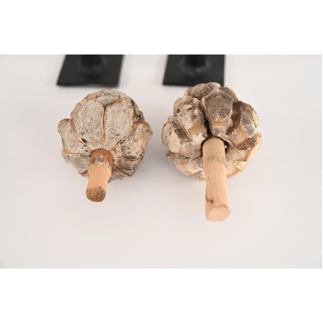 Wood Antique Carved Wooden Architectural-Salvaged Artichoke Finials—A Pair For Sale - Image 7 of 9