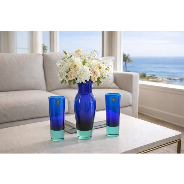 Late 20th Century Royal Copenhagen Trio of Cobalt Blue Glass Vases For Sale - Image 5 of 5