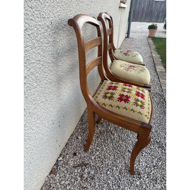 Louis XV Chairs in Walnut with Petit Point Tapestry Upholstery, 19th Century, Set of 3 For Sale - Image 6 of 8