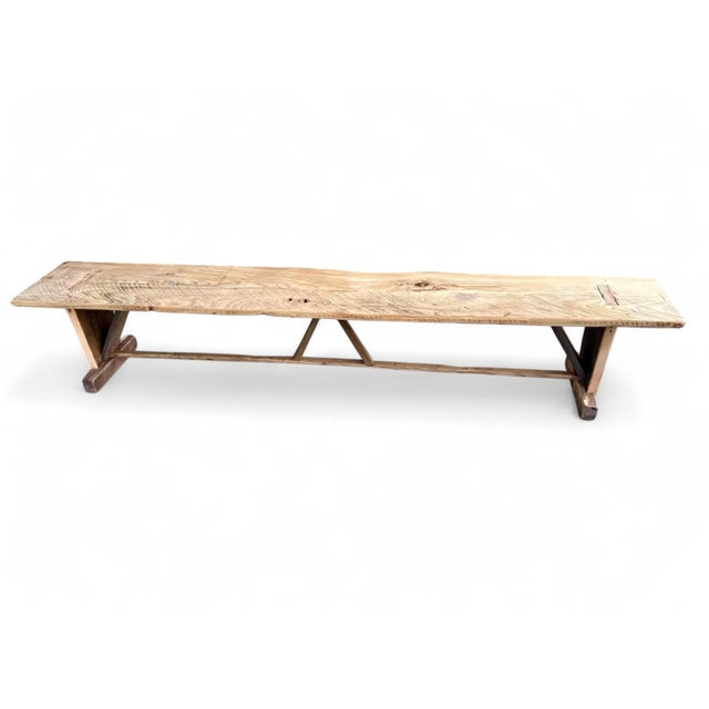 Almond Rustic European Farmhouse Natural Trestle Bench 96" For Sale - Image 8 of 11